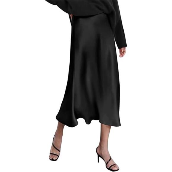 Skirts for Women Jacquard High Waist Skirt Black Elegant Midi Skirt Satin - Picture 7 of 7